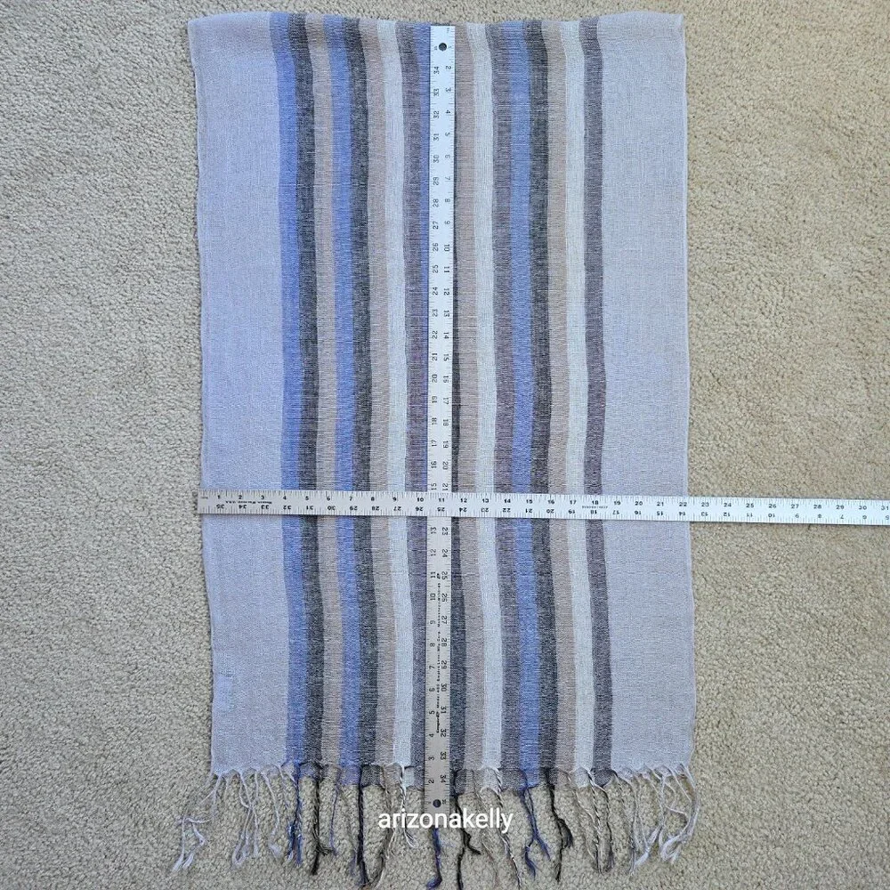 Linen Scarf Blue Grey Tan--Made in Paris